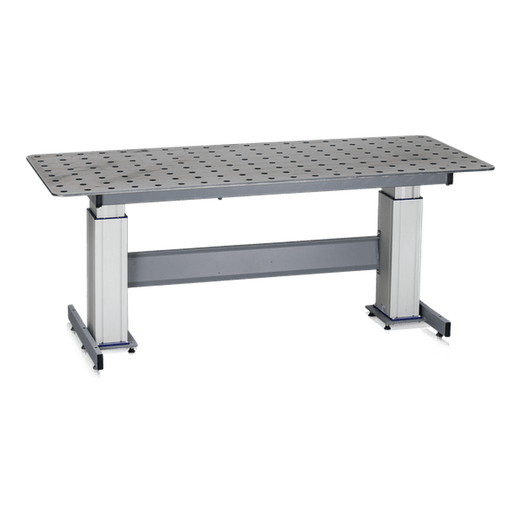 Höj- & sänkbart svetsbord, elektriskt, 2000x800mm med robust stålskiva och elektrisk höjdjustering.