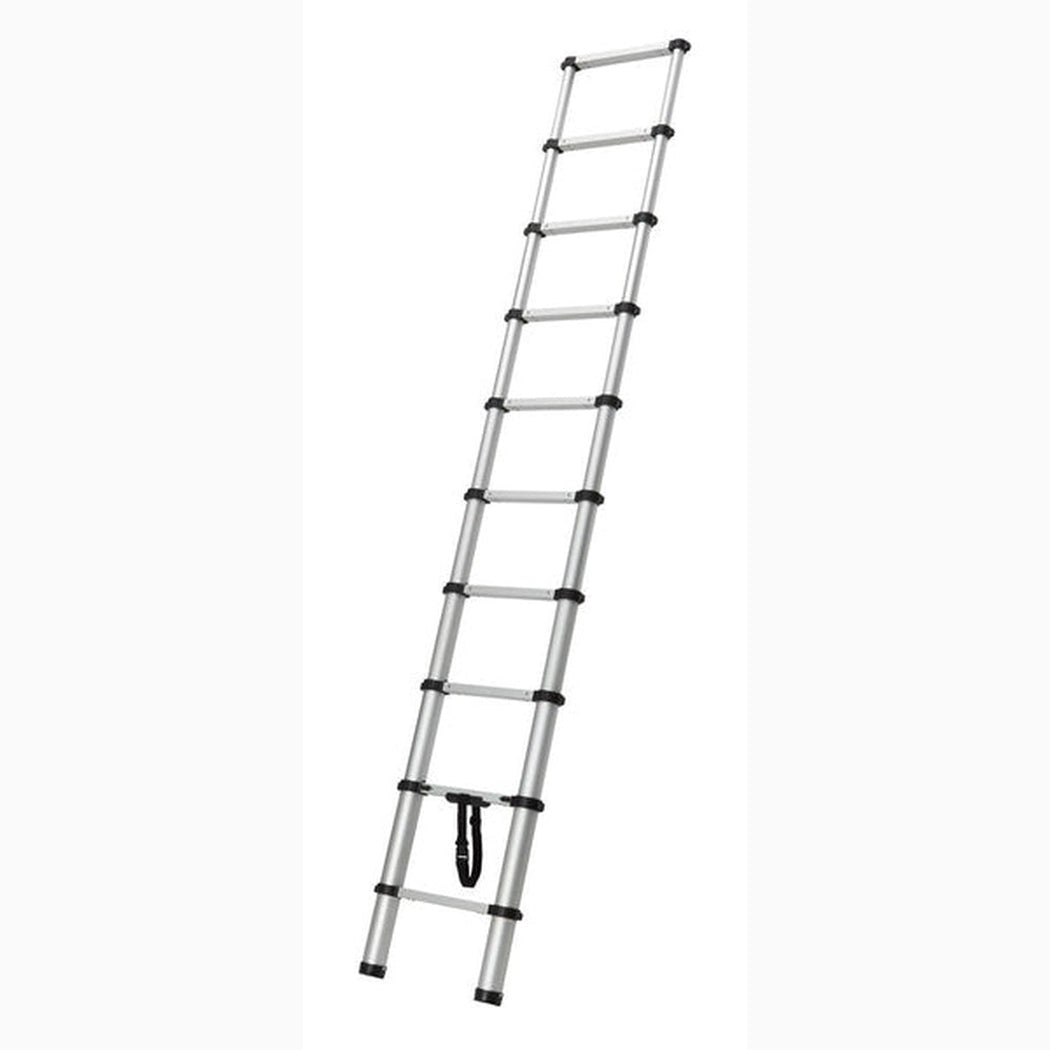Teleskopstege Proffs, 3,5 meter i anodiserat aluminium med säker softclose-system och kraftiga golvskydd.