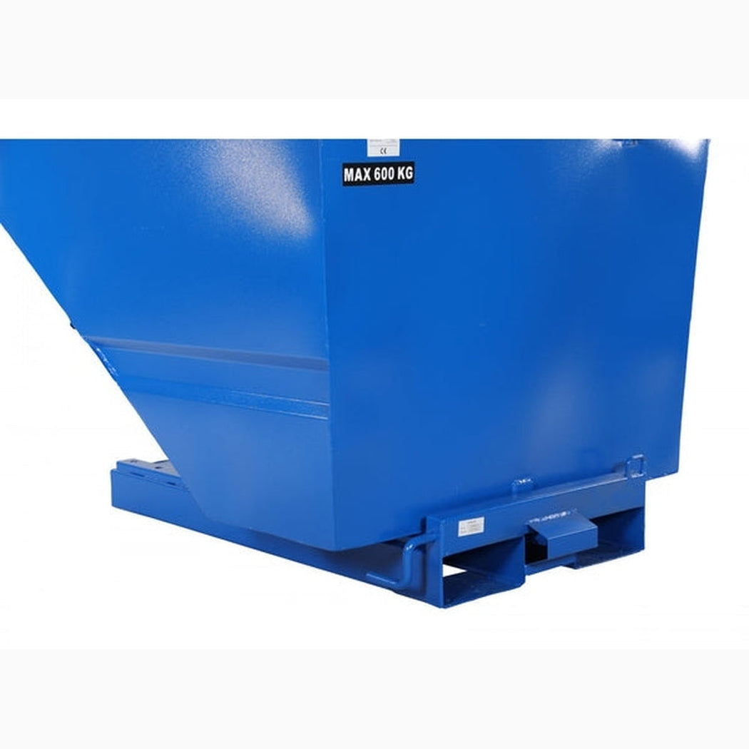 Tippcontainer lätt 1100 liter 600kg i blå pulverlackerad stålcontainer för effektiv avfallshantering och källsortering.
