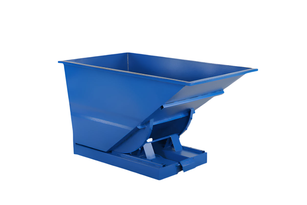 Tippcontainer lätt 600 liter 600kg i blå pulverlackerad konstruktion för effektiv och hållbar avfallshantering.