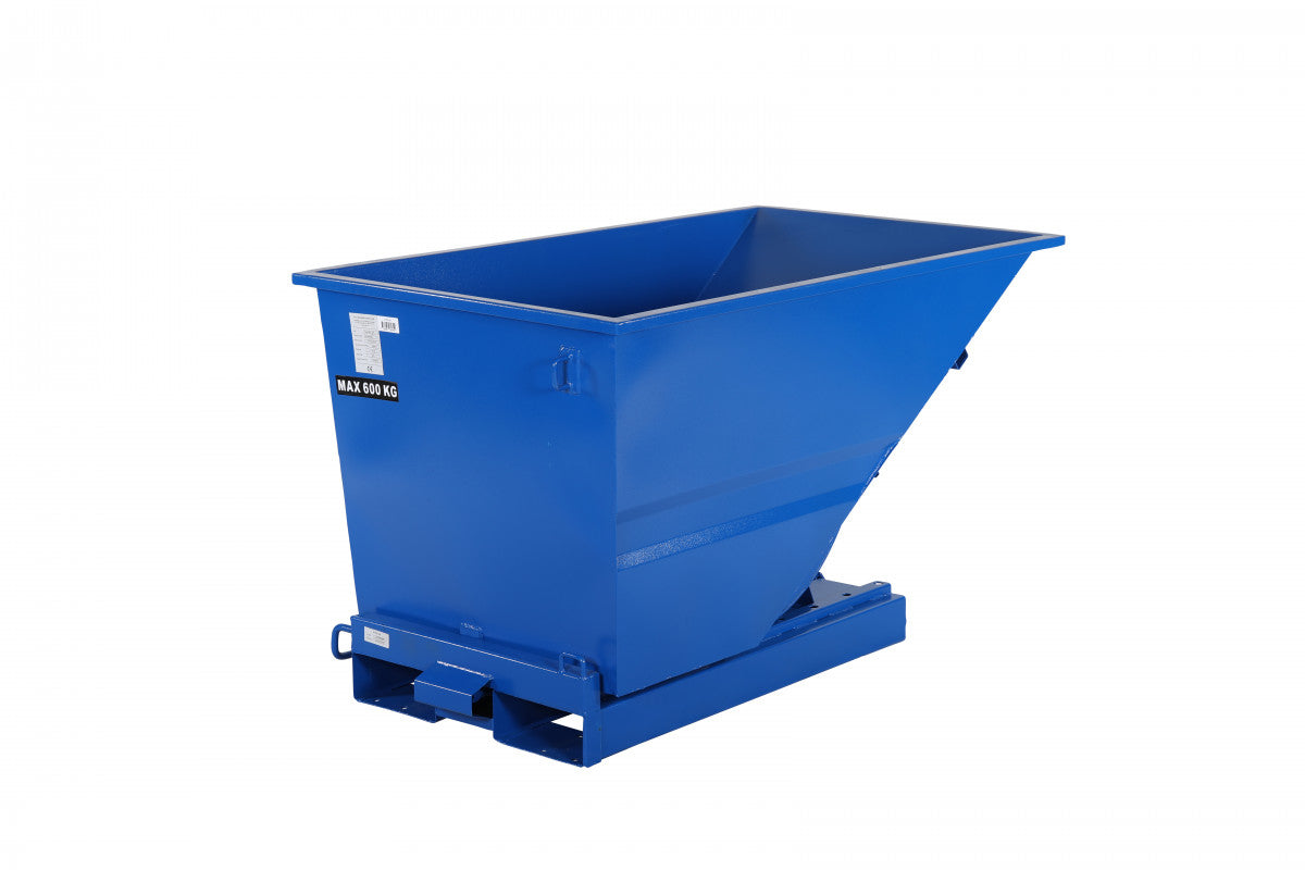 Tippcontainer lätt, 600 liter, 600kg i robust pulverlackerad konstruktion för effektiv avfallshantering och källsortering.