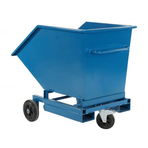 Tippvagn, 300kg med robust konstruktion, rullbar design och låg front för effektiv materialhantering.