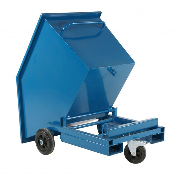 Tippvagn, 300kg med robust konstruktion, rullbar design och låg front för effektiv materialhantering.