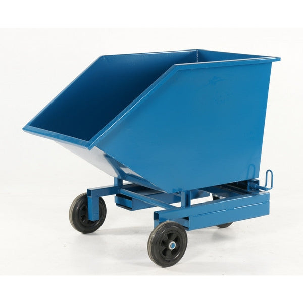Tippvagn, 300kg i robust blå metall med rullbara hjul för effektiv materialhantering och enkel transport.