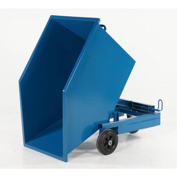 Tippvagn, 300kg med robust konstruktion, rullbar design och låg front för effektiv materialhantering.