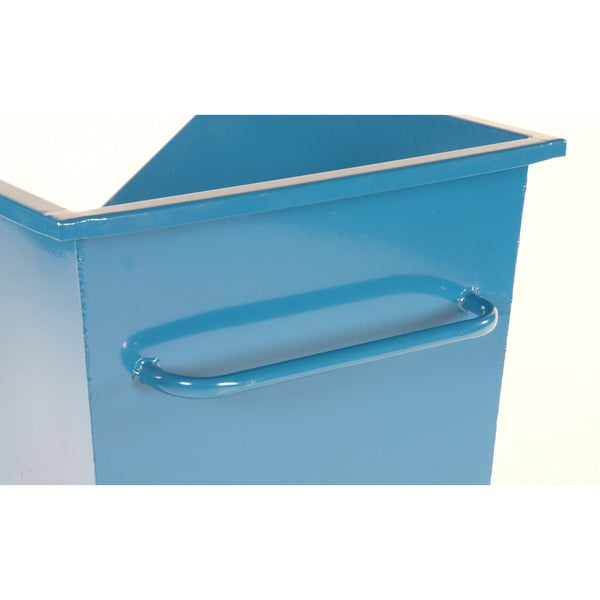 Tippvagn, 300kg i blå robust konstruktion med handtag för enkel rullning och effektiv materialhantering.