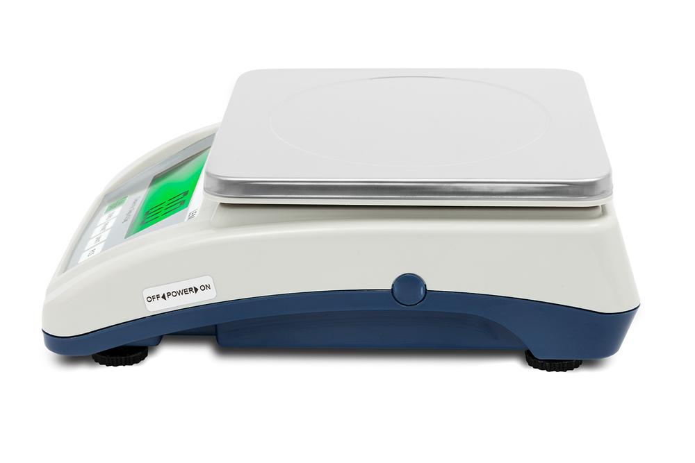 Precisionsvåg LEM7 med rostfri stålplatta och batteridrift för noggrann vägning i torra miljöer.