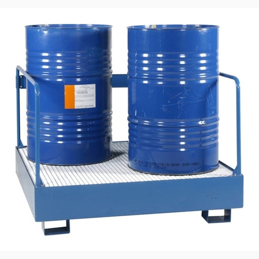 Uppsamlingskärl för 4 stående fat med skyddsräcke, 380 liter