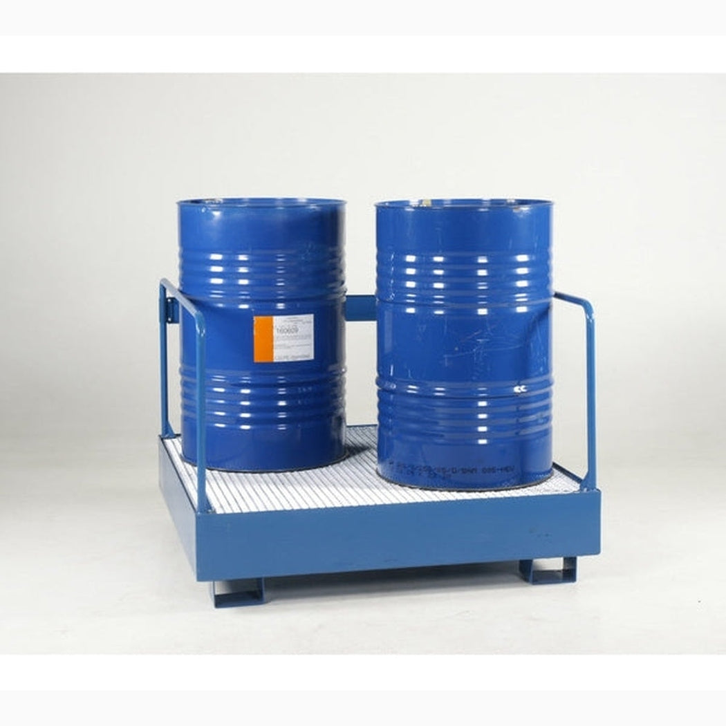 Uppsamlingskärl för 4 stående fat med skyddsräcke, 380 liter