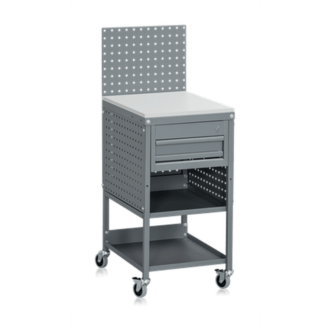Verkstadsvagn 1250x607x450 mm, 150 kg, perforerad panel