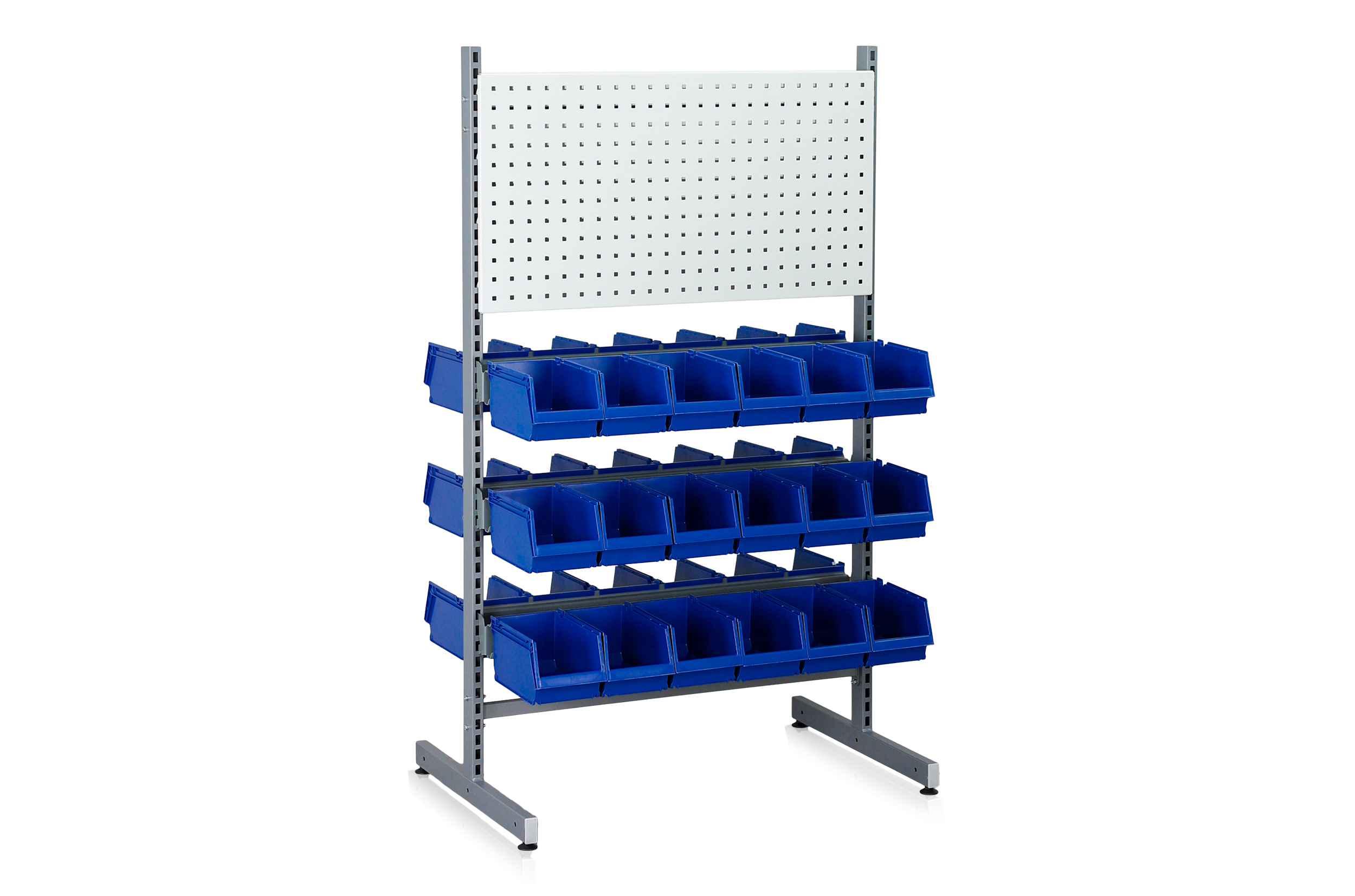 Verktygsställ med 36 plastbackar, HxBxD 1500x925x610 mm dubbelsidigt