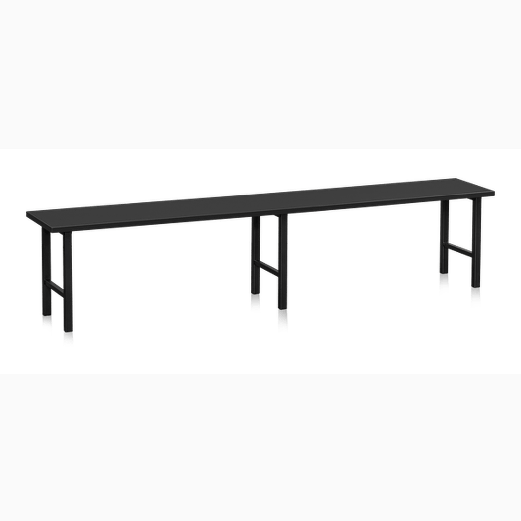 Sittbänk 1000-2000 mm Svart med stabil konstruktion, svart laminatsits och pulverlackerade stålrör för hållbar användning.